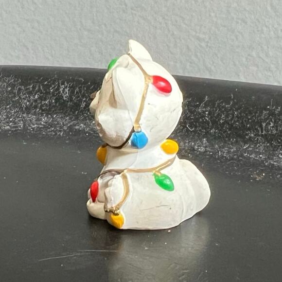 VTG Hallmark Merry Miniatures White Kitty Cat Wrapped in Christmas Lights 1985 - Picture 5 of 6
